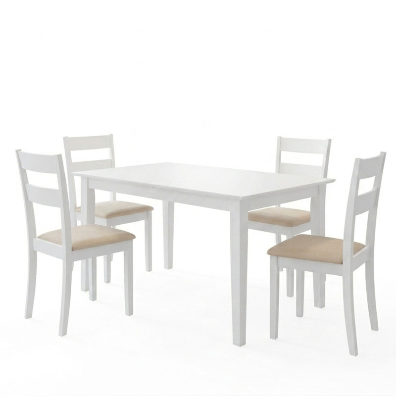 Τραπεζαρία Dallan Mabor pakoworld 5τεμ λευκό rubberwood 120-150x80x73,8εκ **