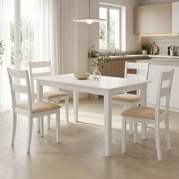 Τραπεζαρία Dallan Mabor pakoworld 5τεμ λευκό rubberwood 120-150x80x73,8εκ **