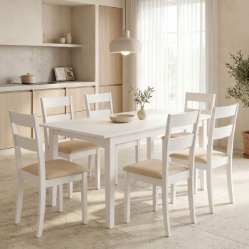 Τραπεζαρία Dallan Mabor pakoworld 7τεμ λευκό rubberwood 120-150x80x73,8εκ **