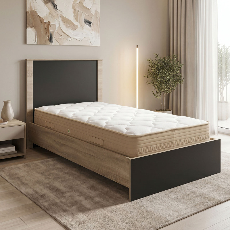 Κρεβάτι με στρώμα Athos Sleepy pakoworld sonoma ανθρακί 90x190εκ ** Κρεβάτι με στρώμα Athos Sleepy pakoworld sonoma ανθρακί 90x190εκ **
