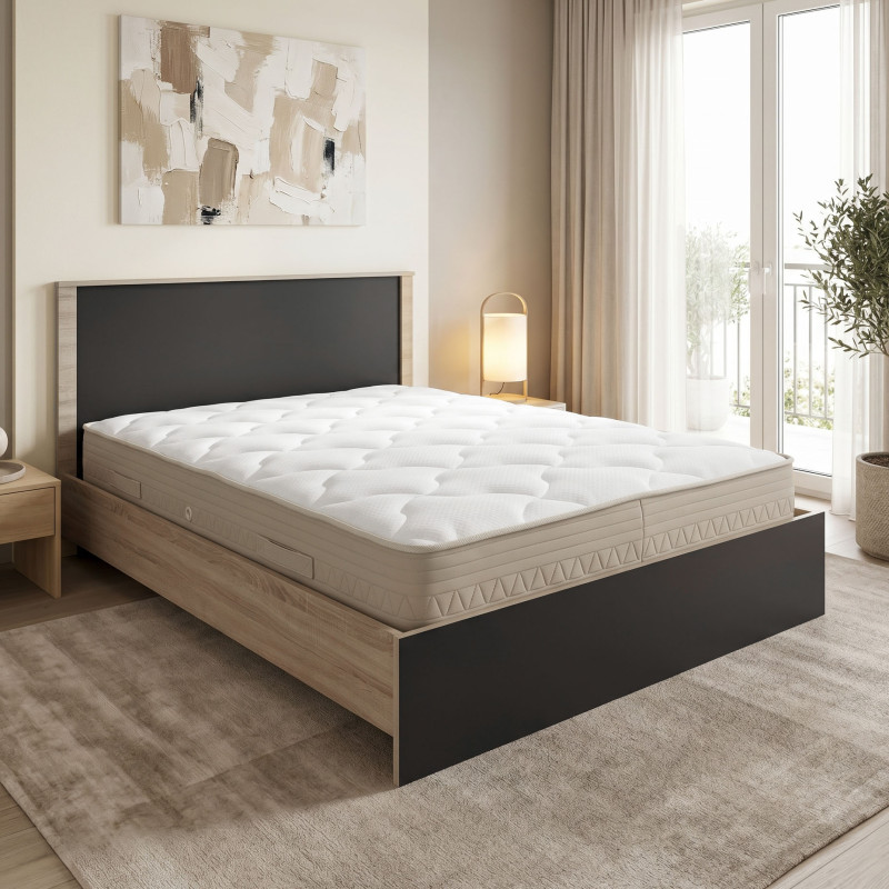 Κρεβάτι με στρώμα Athos Sleepy pakoworld sonoma ανθρακί 160x200εκ **