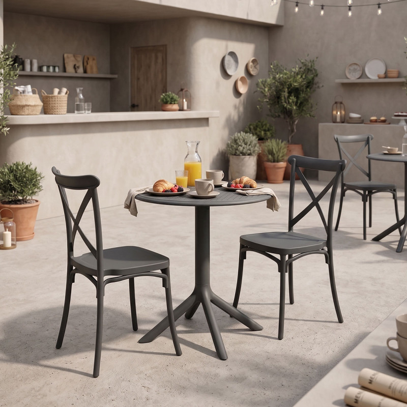 Τραπεζαρία Mercon Crossie pakoworld σετ 3τεμ ανθρακί PP Φ60x75εκ ** Τραπεζαρία Mercon Crossie pakoworld σετ 3τεμ ανθρακί PP Φ60x75εκ **