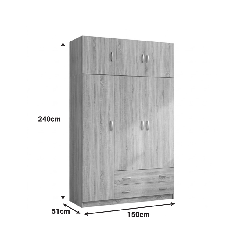 Ντουλάπα τρίφυλλη με πατάρι Alvia pakoworld λευκό 150x51x240εκ **