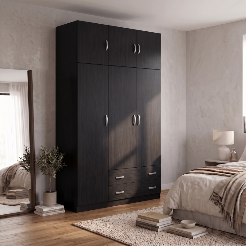 Ντουλάπα τρίφυλλη με πατάρι Alvia pakoworld wenge 150x51x240εκ **