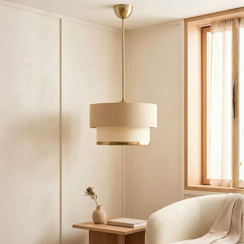 Φωτιστικό οροφής Lembar pakoworld LED Ε27 μπεζ με χρυσό Φ30x20εκ **