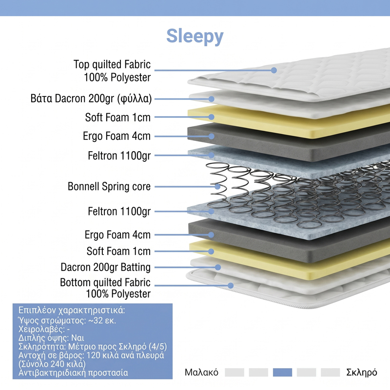 Στρώμα Sleepy pakoworld bonnel spring διπλής όψης 27cm 150x200εκ ** Στρώμα Sleepy pakoworld bonnel spring διπλής όψης 27cm 150x200εκ **