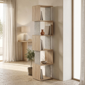 Βιβλιοθήκη Cubik pakoworld sonoma- γκρι μπεζ οψη μαρμάρου 35x30x161εκ **