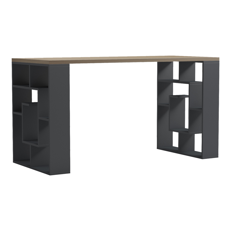 Γραφείο με ραφιέρα Labirent pakoworld ανθρακί-sonoma 140x60x75εκ ** Γραφείο με ραφιέρα Labirent pakoworld ανθρακί-sonoma 140x60x75εκ **