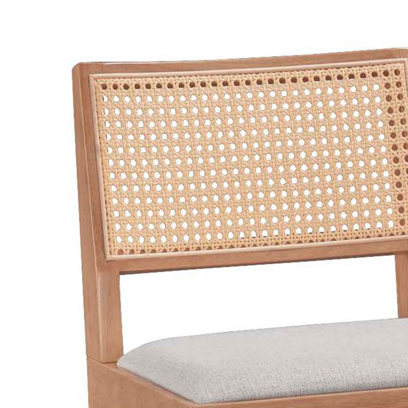 Σκαμπό bar Winslow pakoworld ξύλο rubberwood ανοικτό καρυδί-pvc rattan φυσικό-ύφασμα γκρι 44.5x46x98εκ - 2τμχ.
