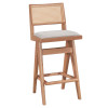 Σκαμπό bar Winslow pakoworld ξύλο rubberwood ανοικτό καρυδί-pvc rattan φυσικό-ύφασμα γκρι 44.5x46x98εκ - 2τμχ.