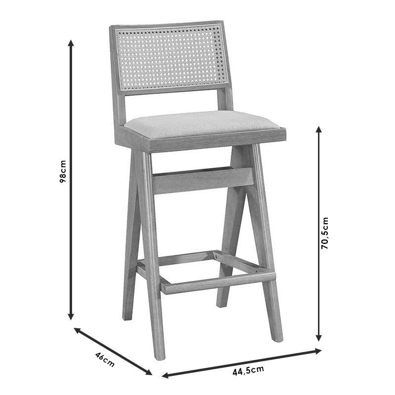 Σκαμπό bar Winslow pakoworld ξύλο rubberwood ανοικτό καρυδί-pvc rattan φυσικό-ύφασμα γκρι 44.5x46x98εκ - 2τμχ.