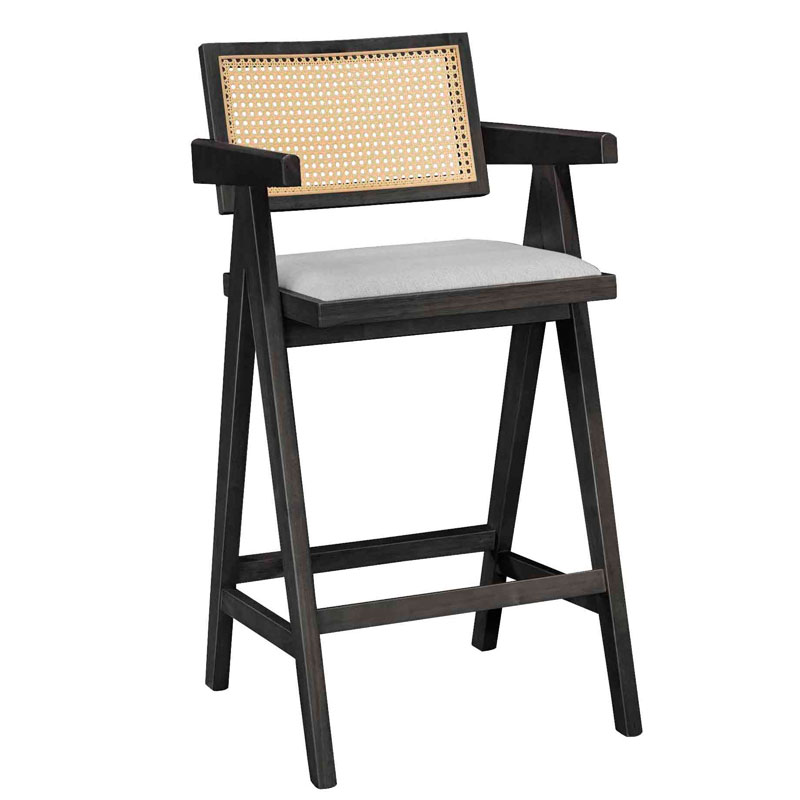 Σκαμπό bar Winslow pakoworld ξύλο rubberwood μαύρο-pvc rattan φυσικό-ύφασμα γκρι - 2τμχ. Σκαμπό bar Winslow pakoworld ξύλο rubberwood μαύρο-pvc rattan φυσικό-ύφασμα γκρι - 2τμχ.