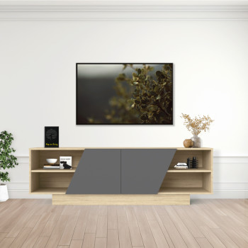 Έπιπλο τηλεόρασης Stevie pakoworld sonoma-ανθρακί 160x40x50εκ **