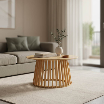 Τραπέζι σαλονιού Domonic pakoworld mdf/pw σε φυσική απόχρωση Φ80x45εκ **