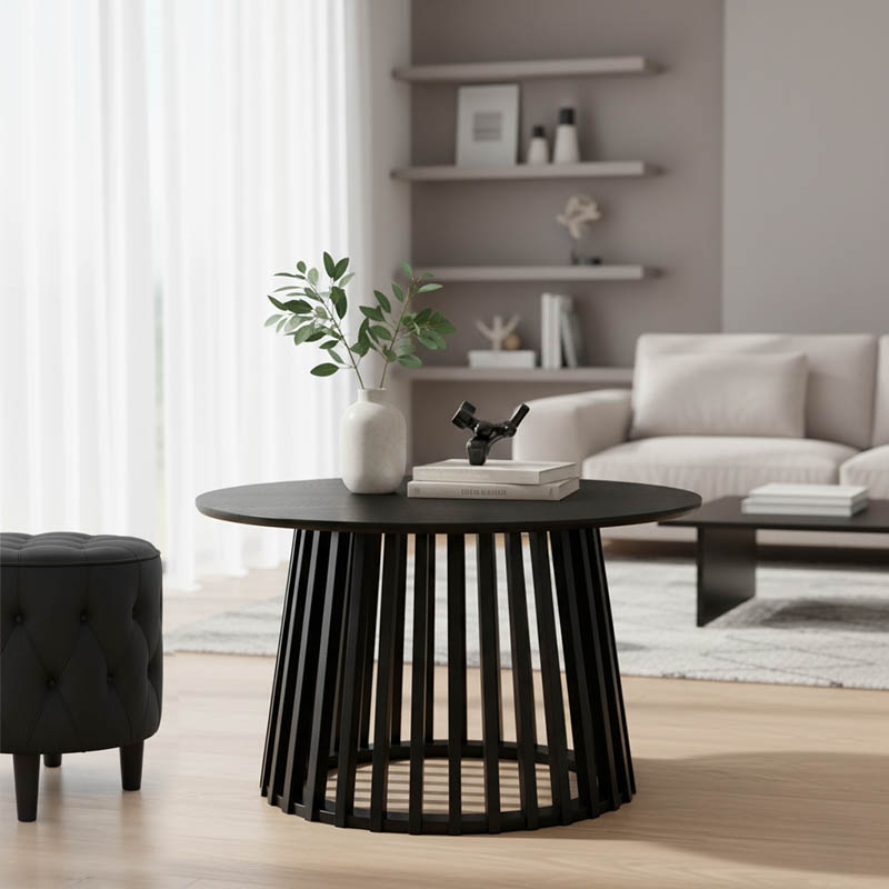 Τραπέζι σαλονιού Domonic pakoworld mdf σε μαύρη απόχρωση Φ80x45εκ **