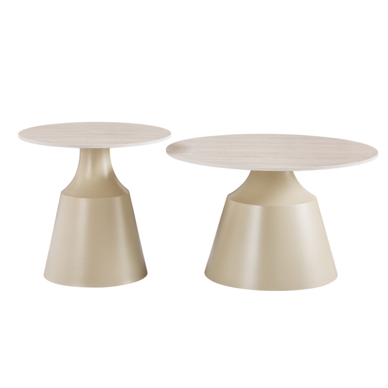 Τραπέζια σαλονιού Sculpt pakoworld σετ 2τεμ μέταλλο cappuccino- sintered stone σε όψης τραβερτίνης **