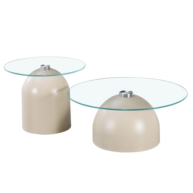 Τραπέζια σαλονιού Barel pakoworld σετ 2τεμ μέταλλο cappuccino- clear glass **