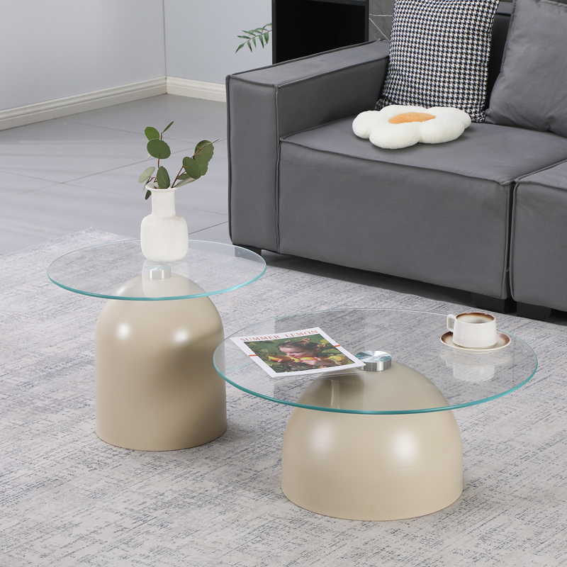 Τραπέζια σαλονιού Barel pakoworld σετ 2τεμ μέταλλο cappuccino- clear glass **