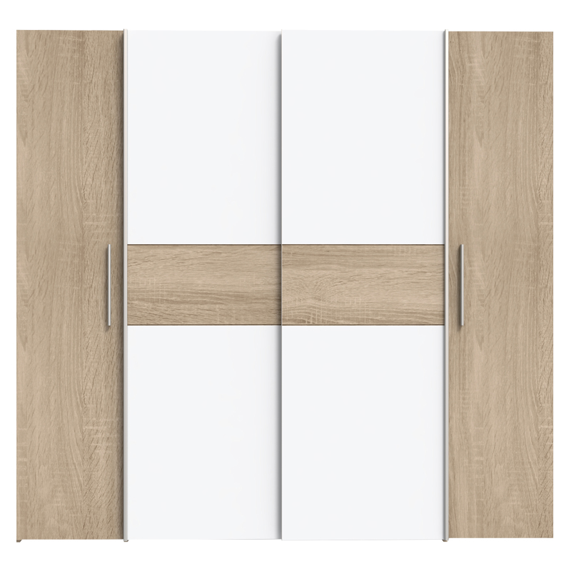 Ντουλάπα ρούχων Closet pakoworld τετράφυλλη sonoma oak-λευκό μελαμίνης 200x61.5x190.5εκ ** Ντουλάπα ρούχων Closet pakoworld τετράφυλλη sonoma oak-λευκό μελαμίνης 200x61.5x190.5εκ **