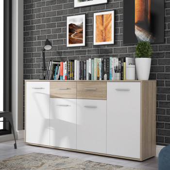 Μπουφές Drepen pakoworld μελαμίνη σε λευκό και sonoma χρώμα 162.3x34.2x81.7εκ **