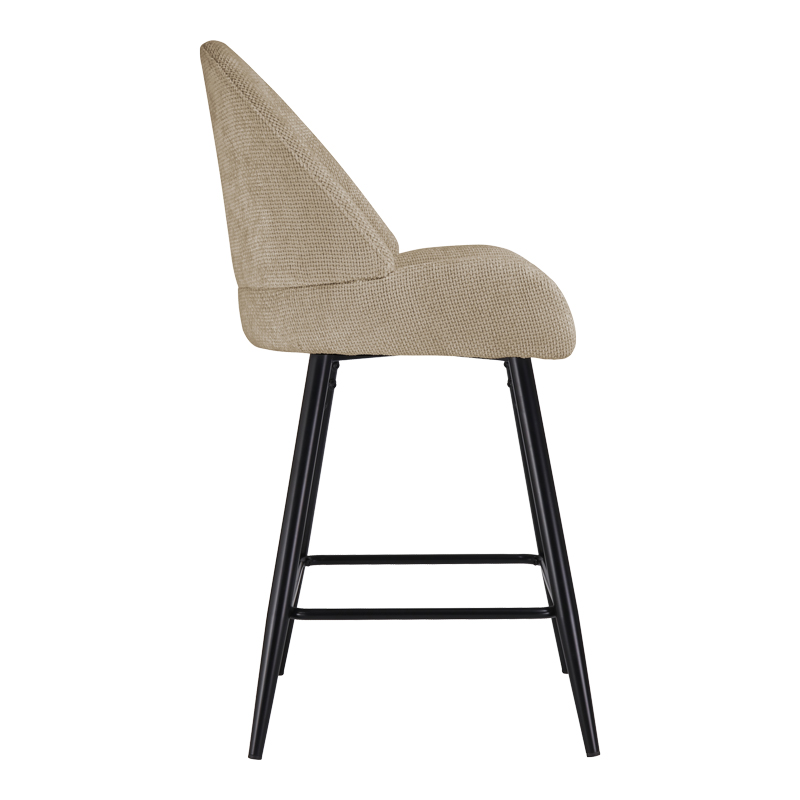 Σκαμπό μπαρ μεσαίου ύψους Finda pakoworld μπεζ ύφασμα με πόδι μεταλλικό μαύρο 54x51x102εκ - 2τμχ.