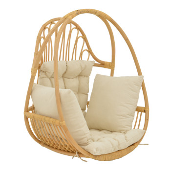 Κρεμαστή κούνια Jorg pakoworld φυσικό rattan-κρεμ μαξιλάρι 80x59x105εκ **