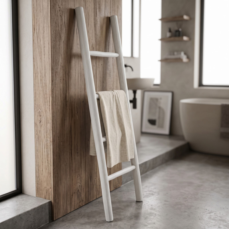 Σκάλα Morjeve pakoworld teak ξύλο σε white wash απόχρωση 45x6x150εκ **