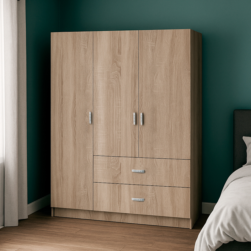Ντουλάπα τρίφυλλη Royal pakoworld με συρτάρια sonoma 150x58x177εκ ** Ντουλάπα τρίφυλλη Royal pakoworld με συρτάρια sonoma 150x58x177εκ **
