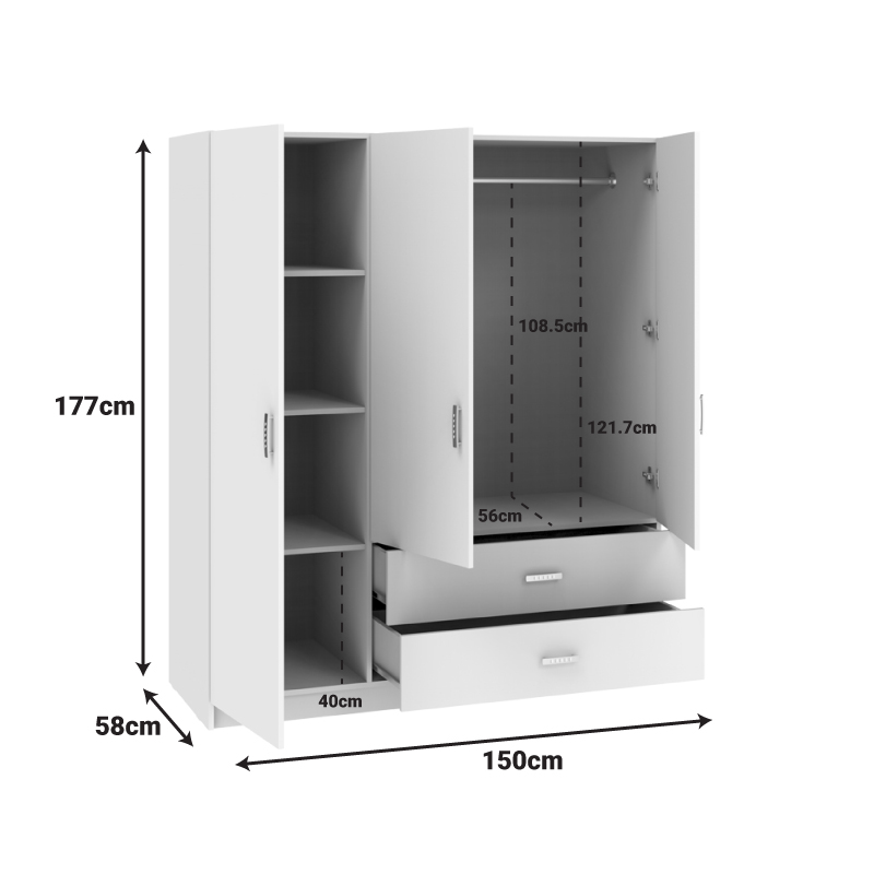 Ντουλάπα τρίφυλλη Royal pakoworld με συρτάρια sonoma 150x58x177εκ ** Ντουλάπα τρίφυλλη Royal pakoworld με συρτάρια sonoma 150x58x177εκ **