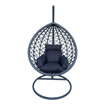 Κούνια φωλιά με βάση Lyere pakoworld μέταλλο ανθρακί pe rattan σε γκρι απόχρωση 120x108x195εκ **