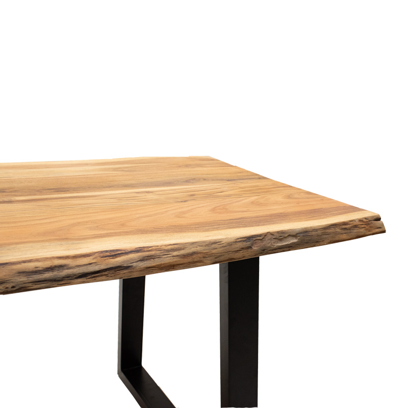 Τραπέζι Miles pakoworld μασίφ ξύλο ακακίας πάχους 3.7-4εκ σε φυσική απόχρωση με μαύρα μεταλλικά πόδια 140x80x76εκ **