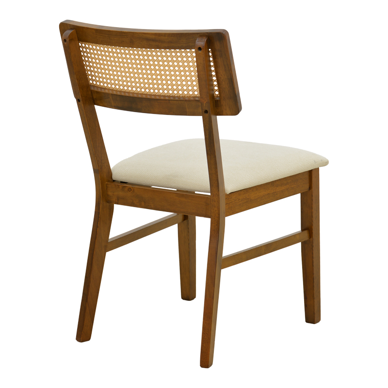 Καρέκλα Raffles pakoworld καρυδί rubberwood με pe rattan και εκρού ύφασμα 47x48x83.5εκ - 2τμχ.