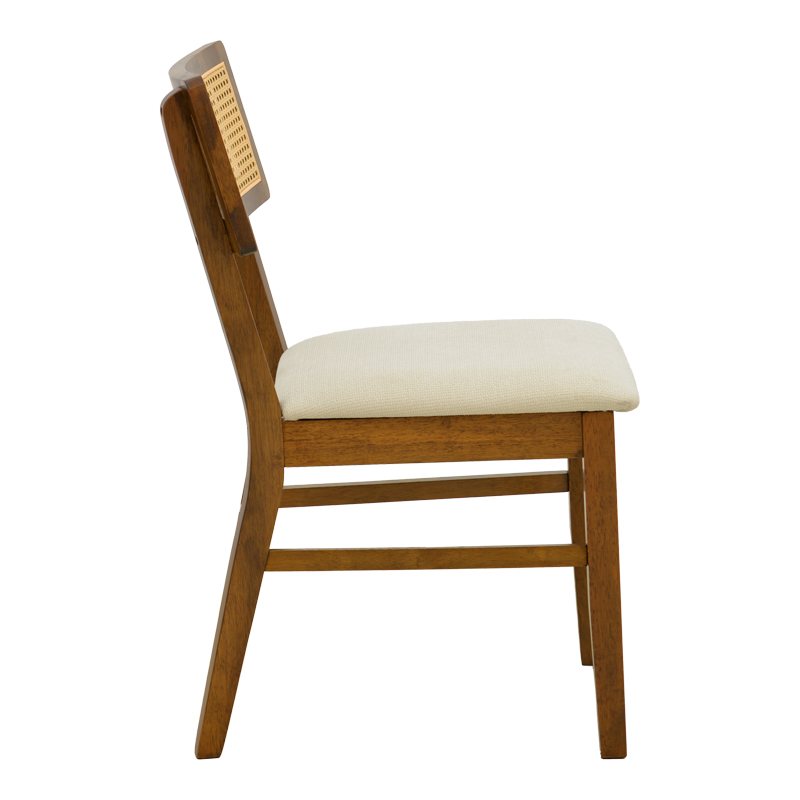 Καρέκλα Raffles pakoworld καρυδί rubberwood με pe rattan και εκρού ύφασμα 47x48x83.5εκ - 2τμχ.