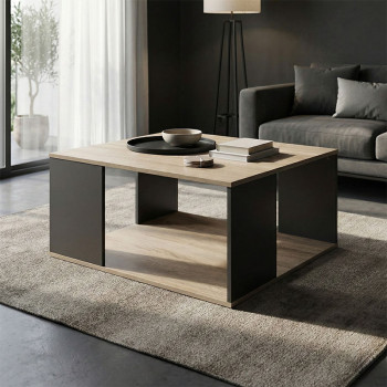 Τραπέζι σαλονιού Zelegan pakoworld sonoma-ανθρακί 90x60x44.5εκ **