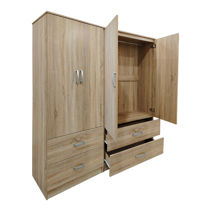 Ντουλάπα τετράφυλλη με συρτάρια Athos pakoworld sonoma 160x42x180εκ **