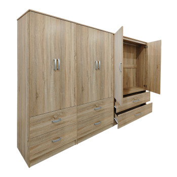Ντουλάπα εξάφυλλη με συρτάρια Athos pakoworld sonoma 240x42x180εκ **