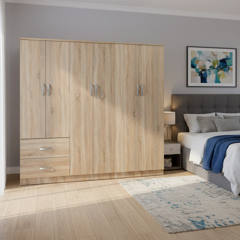 Ντουλάπα εξάφυλλη Athos Ι pakoworld sonoma 200.5x42x180εκ ** Ντουλάπα εξάφυλλη Athos Ι pakoworld sonoma 200.5x42x180εκ **