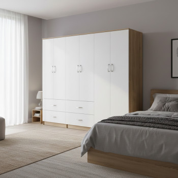 Ντουλάπα εξάφυλλη Athos pakoworld sonoma-λευκή 240x42x180εκ **