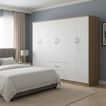 Ντουλάπα εξάφυλλη Athos Ι pakoworld sonoma-λευκό 200.5x42x180εκ **