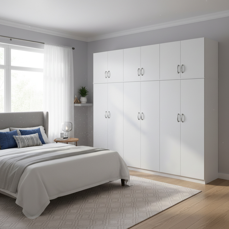 Ντουλάπα εξάφυλλη με πατάρι Athos ΙΙ pakoworld λευκή 240x42x240εκ **