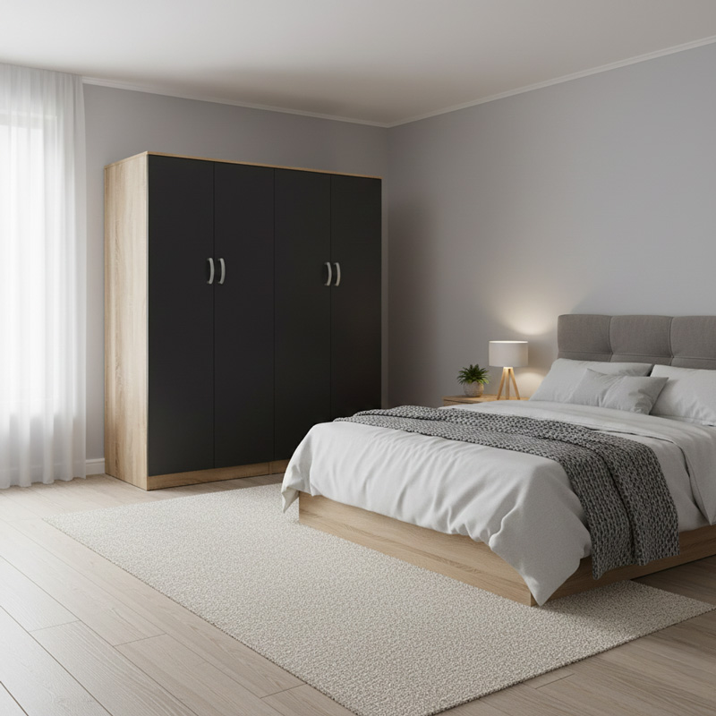 Ντουλάπα τετράφυλλη Athos Ι pakoworld sonoma-ανθρακί 160x42x180εκ ** Ντουλάπα τετράφυλλη Athos Ι pakoworld sonoma-ανθρακί 160x42x180εκ **