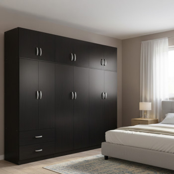 Ντουλάπα εξάφυλλη με πατάρι Athos I pakoworld wenge 240x42x240εκ **