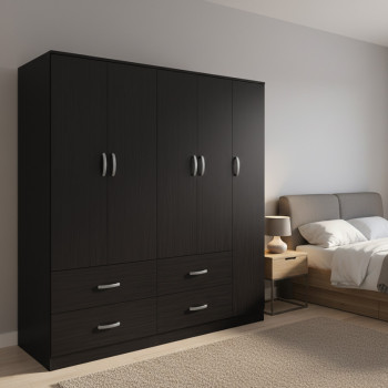 Ντουλάπα πεντάφυλλη με πατάρι Athos pakoworld wenge 170x42x240εκ **