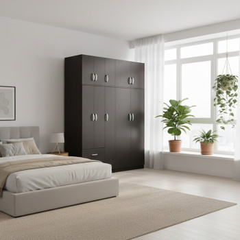 Ντουλάπα πεντάφυλλη με πατάρι Athos I pakoworld wenge 170x42x240εκ **