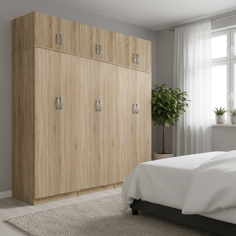 Ντουλάπα εξάφυλλη με πατάρι Athos ΙΙ pakoworld sonoma 240x42x240εκ **