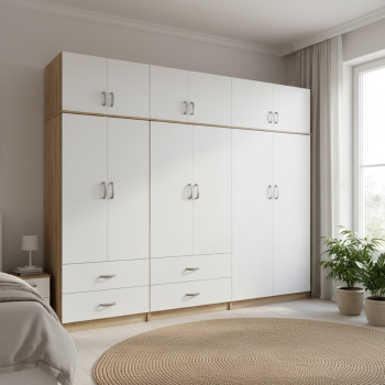 Ντουλάπα εξάφυλλη με πατάρι Athos pakoworld sonoma-λευκή 240x42x240εκ **