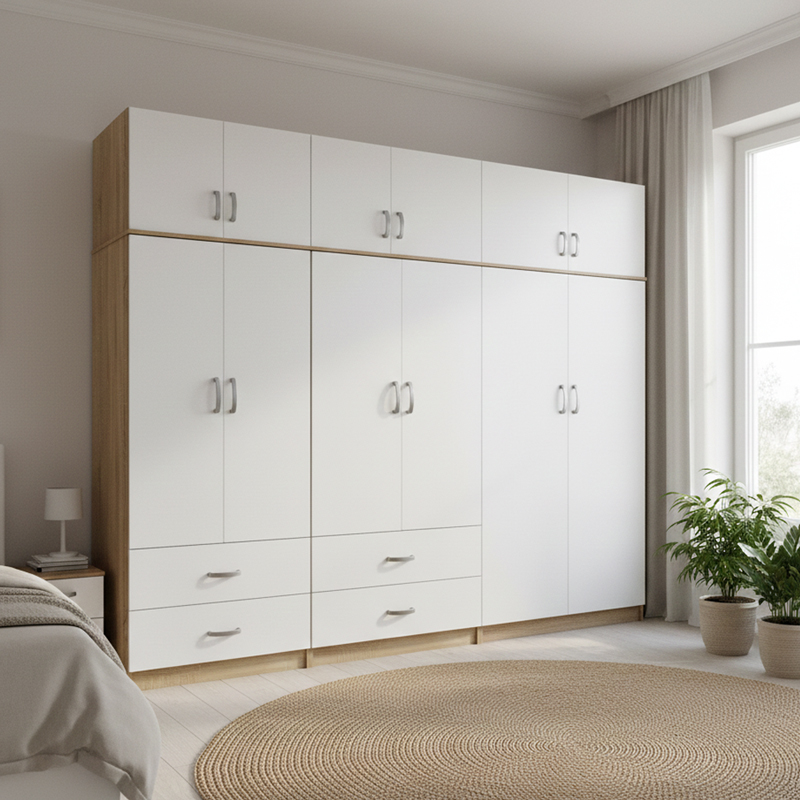 Ντουλάπα εξάφυλλη με πατάρι Athos pakoworld sonoma-λευκή 240x42x240εκ ** Ντουλάπα εξάφυλλη με πατάρι Athos pakoworld sonoma-λευκή 240x42x240εκ **
