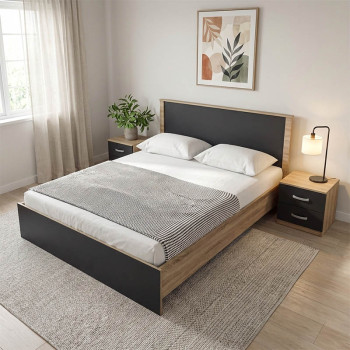 Σετ Κρεβατοκάμαρας Athos Sonoma Ανθρακί με Κρεβάτι 160x200εκ Σετ 3τεμ **