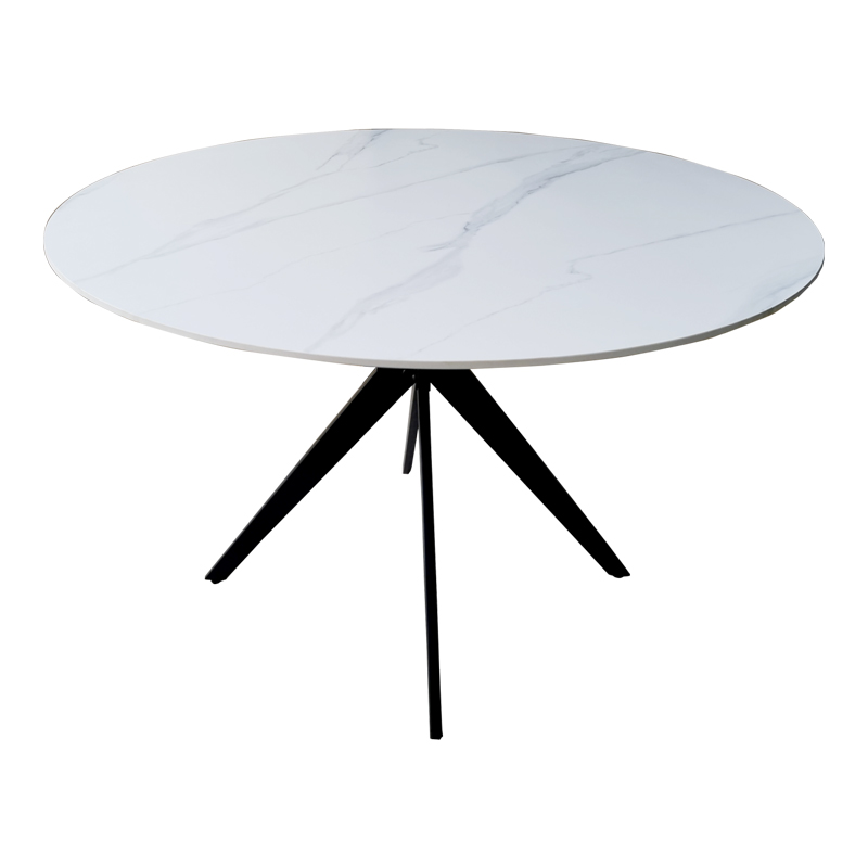 Τραπέζι Orbital pakoworld sintered stone λευκή όψη μαρμάρου με μαύρα μεταλλικά πόδια Φ120x76εκ **