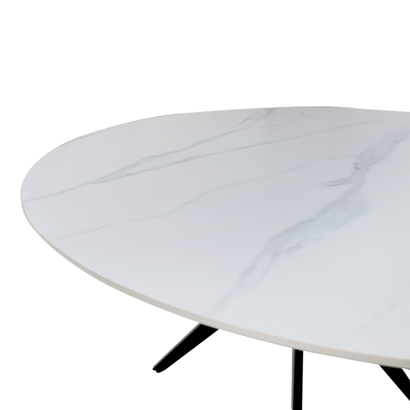 Τραπέζι Orbital pakoworld sintered stone λευκή όψη μαρμάρου με μαύρα μεταλλικά πόδια Φ120x76εκ **
